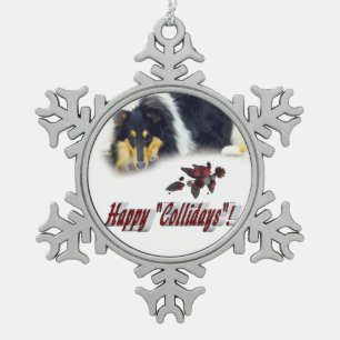 Collie Tri Colour Christmas Snowflake Pewter Christmas Ornament