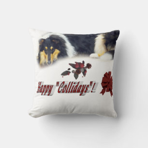 Collie Tri Colour Christmas Throw Pillow