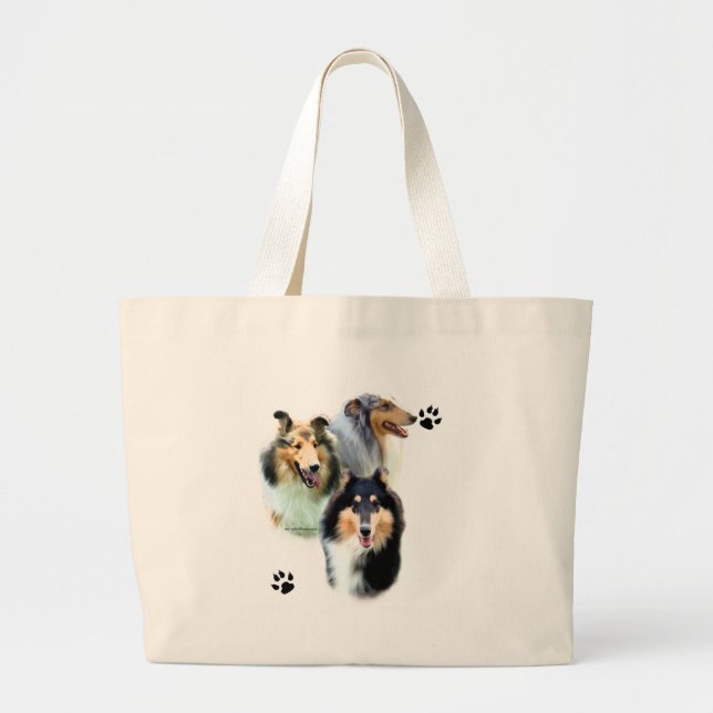 Collie Trio Large Tote Bag (Front)