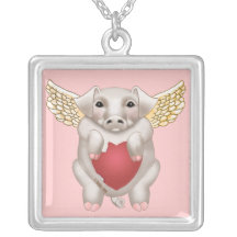 Collier carré Flying Pig Love