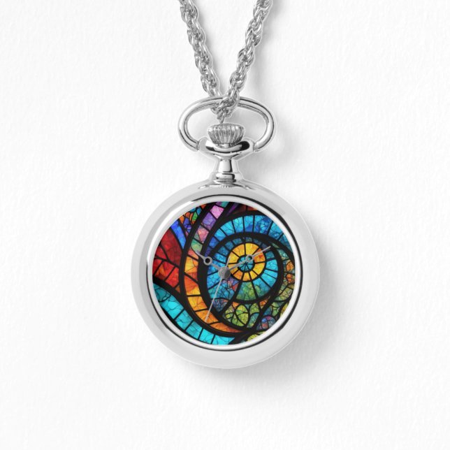 Collier de montre en vitrail multicolore Abstrait (Recto)