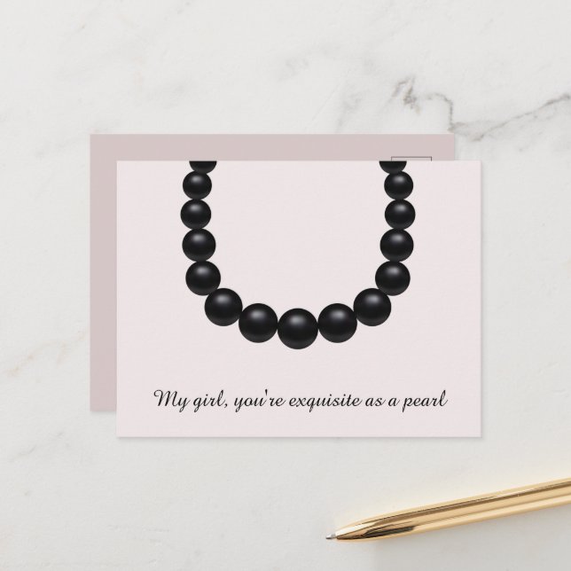 Collier de perle noire imprimé carte postale (Devant/Arrière en situation)