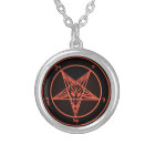 Collier orange de Baphomet plaqué petit par argent