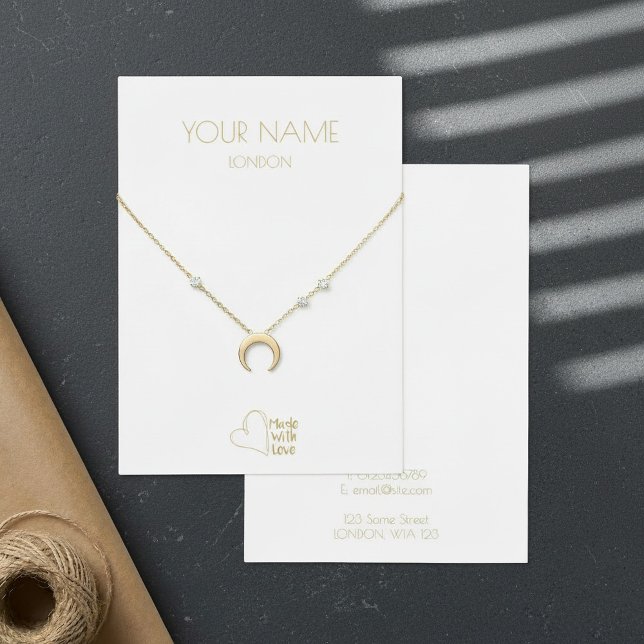Collier petit coeur or, carte d'affichage bracelet (Gold small heart necklace, bracelet display card.)