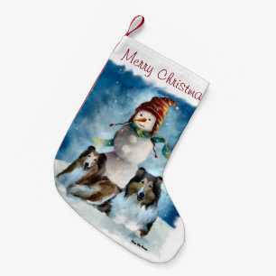 Collies and Snowman Christmas Small Christmas Stocking