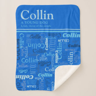 Collin personalized name meaning shades of blue sherpa blanket