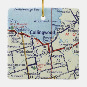 Collingwood ON Vintage Map Ceramic Ornament