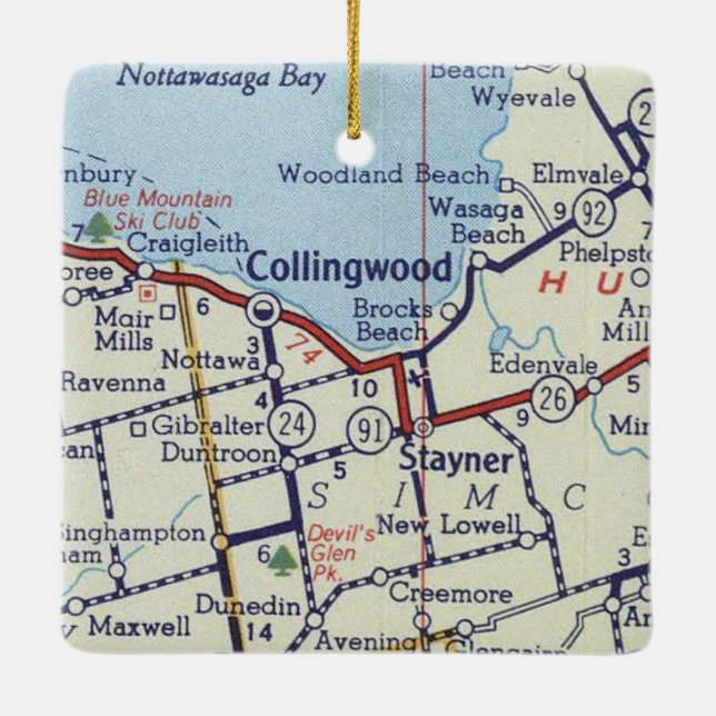 Collingwood ON Vintage Map Ceramic Ornament (Back)