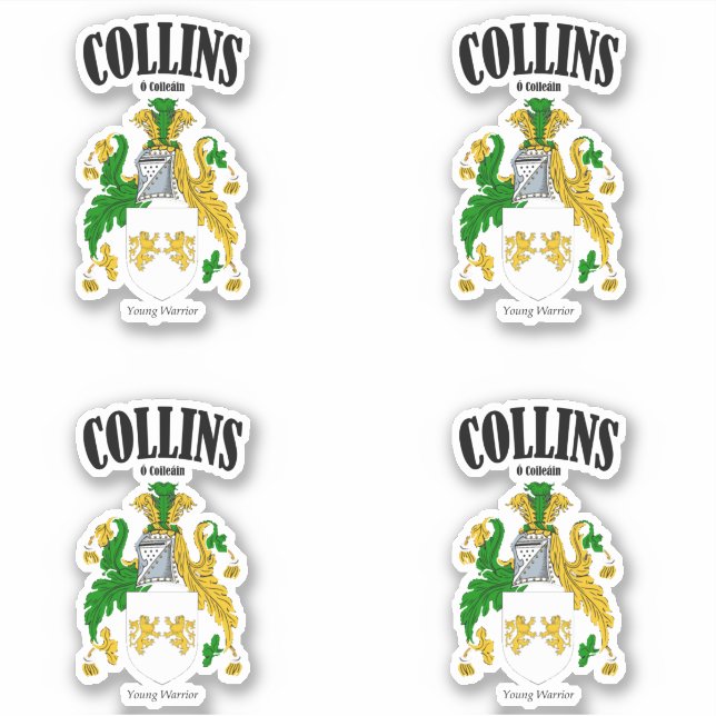 Collins Crest Irish Translation & Meaning (x4) (Front)