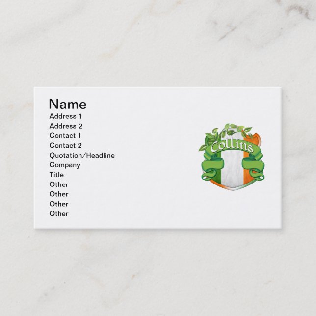Collins Irish Shield Business Card (Front)
