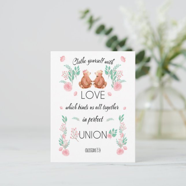 Collossians 3:14 Clothe yourself with love Postcard (Standing Front)