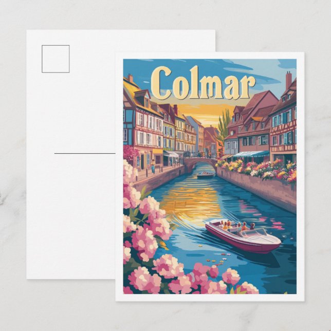 Colmar France Art Vintage Travel Illustration Postcard (Front/Back)