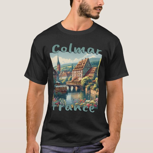 Colmar Old Town Half-Timbered House Grunge Look T-Shirt (Front)