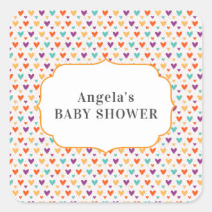 Coloful Pastel Hearts Custom Baby Shower  Square Sticker