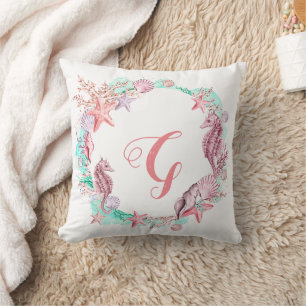 Coloful Pastel Under the Sea Monogram Throw Pillow