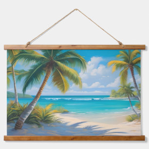 Coloful Tropical Paradise Sea & Palm Trees Hanging Tapestry