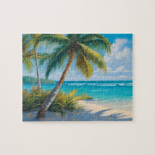 Coloful Tropical Paradise Sea & Palm Trees Jigsaw Puzzle