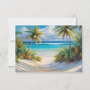 Coloful Tropical Paradise Sea & Palm Trees Thank You Card