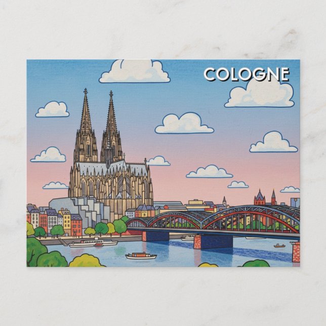 Cologne Cathedral Germany Night Travel Postcard (Front)