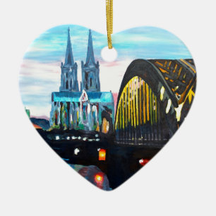 Cologne Cathedral with Hohenzollernbridge Ceramic Ornament