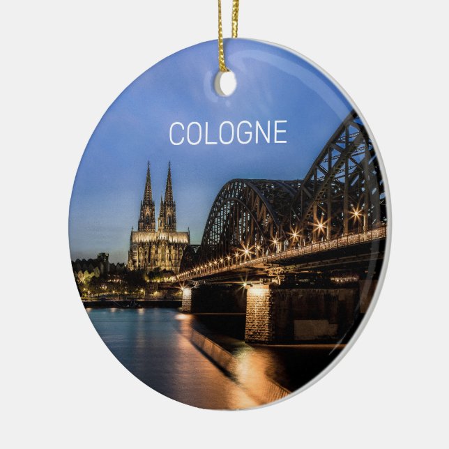 Cologne Cityscape Germany Dom Night Souvenir Ceramic Ornament (Left)