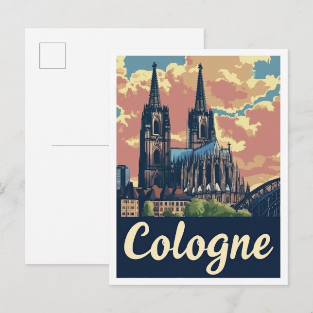 Cologne Germany Art Vintage Travel Illustration Postcard (Front/Back)