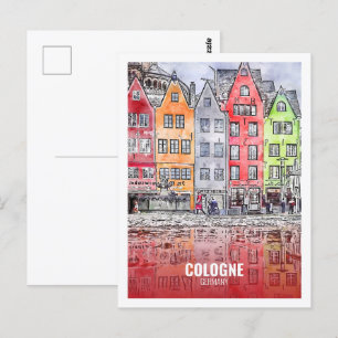 Cologne Germany Famous Travel Watercolor Sketch Postcard