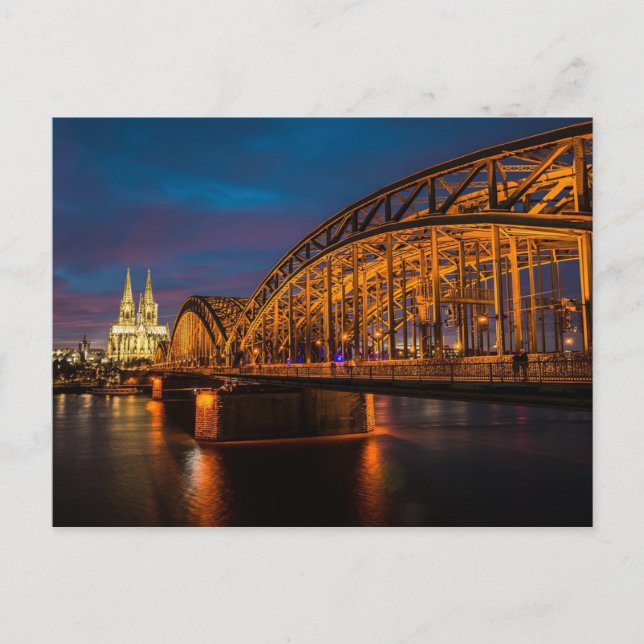 Cologne Germany Hohenzollern Bridge at night Postcard (Front)