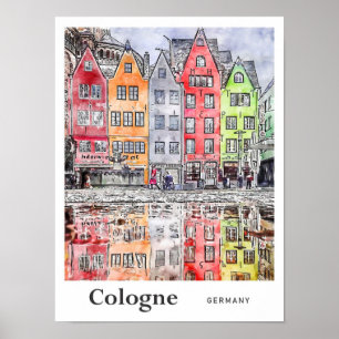 Cologne Germany Travel Watercolor Sketch  Poster