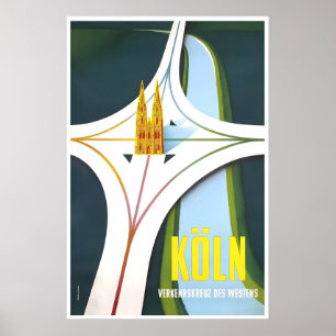 Cologne Travel Poster German Art Vintage Germany