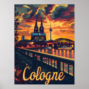 Cologne Twilight: Cathedral Silhouette on the Rhin Poster