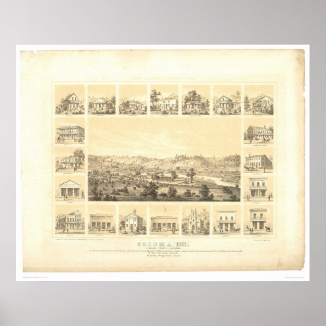 Coloma, CA. Panoramic Map 1857 (0423A) Poster (Front)