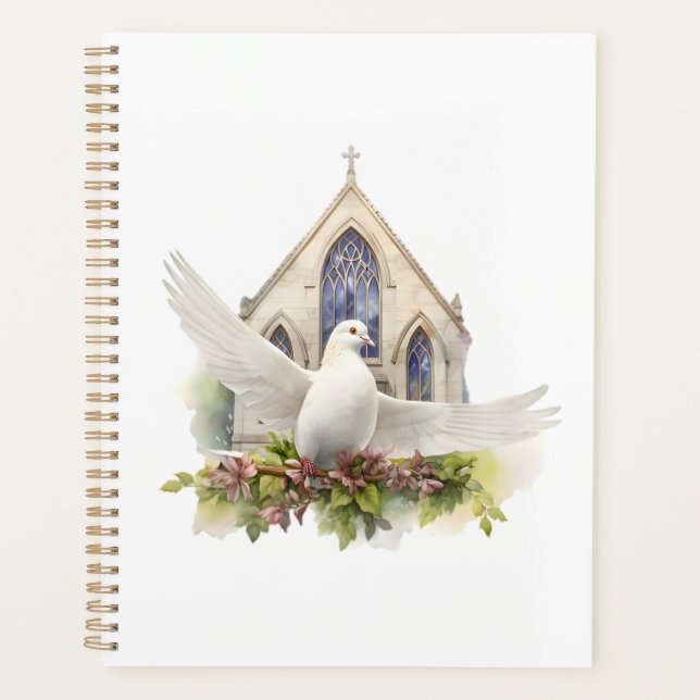 Colombe blanche avec église (Devant)