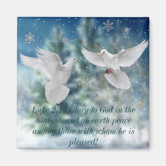 colombes de la paix Luke 2:14 aimant de Noël (Devant)