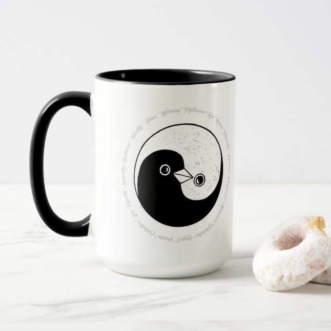 Colombes de paix d'harmonie de Yin Yang de tasse (Avec donut)