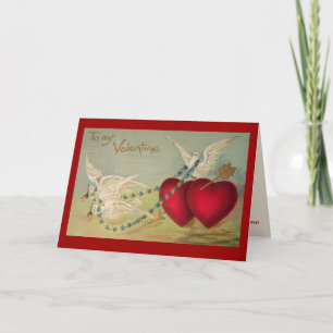 Colombes et carte vintage de Valentine de coeurs