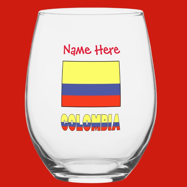 Colombia and Colombian Flag Red Personalization Stemless Wine Glass (Creator Uploaded)