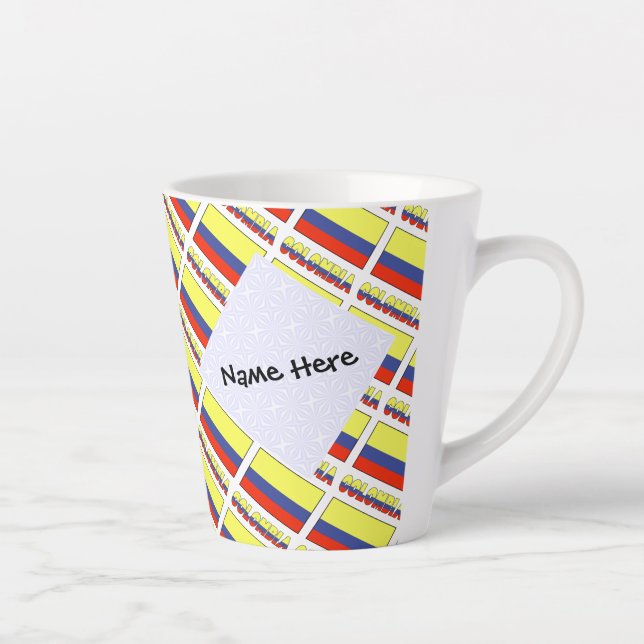 Colombia and Colombian Flag Tiled Personalized  Latte Mug (Right)