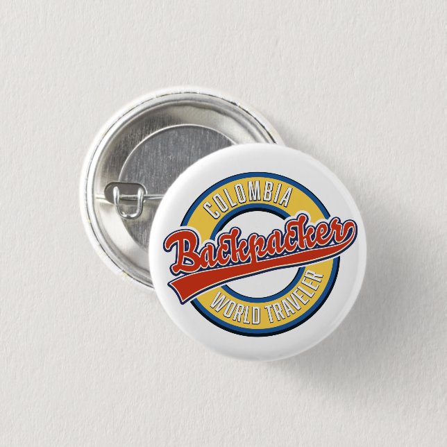 Colombia backpacker world traveller 1 inch round button (Front & Back)