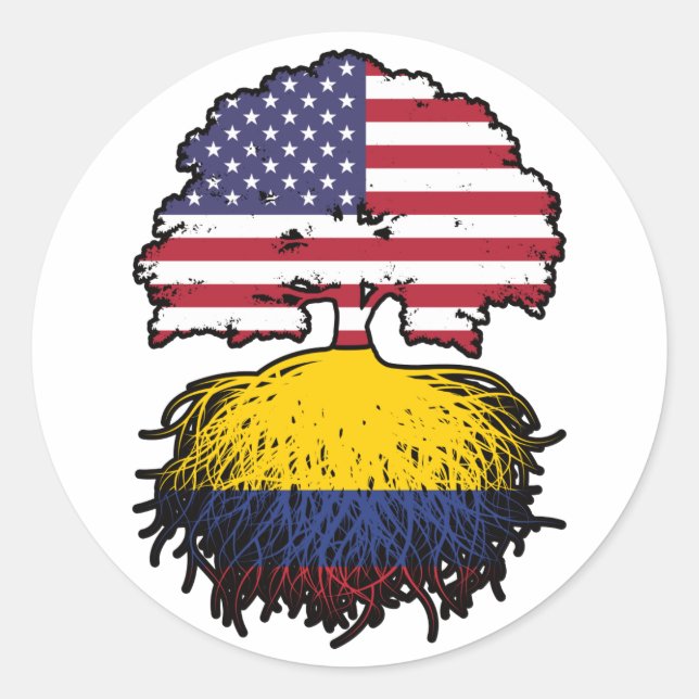 Colombia Colombian American USA Tree Roots Flag Classic Round Sticker (Front)