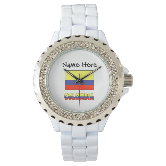 Colombia Colombian Flag Black Personalization  Watch (Front)