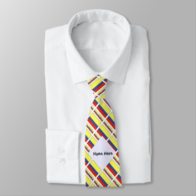 Colombia Colombian Flag Tile Black Personalized Tie (Tied)