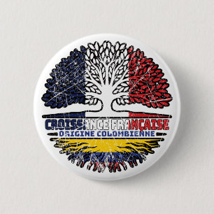 Colombia Colombian French France Tree Roots Flag 2 Inch Round Button