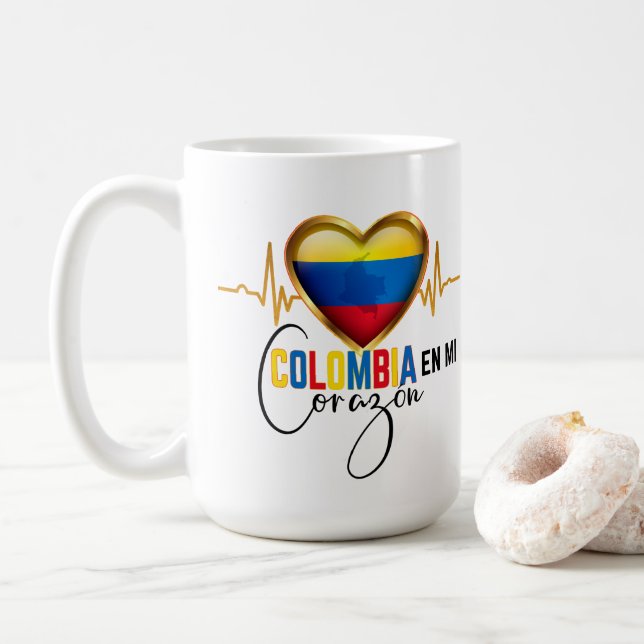 Colombia en mi Corazon Colombian Pride  Coffee Mug (With Donut)