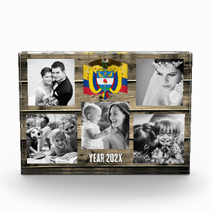 Colombia family photo block,  Colombian flag, wood Block