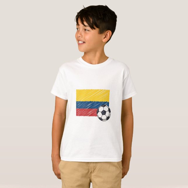 Colombia flag and crayon-style soccer ball T-Shirt (Front Full)
