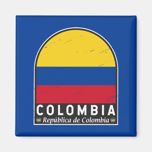 Colombia Flag Emblem Distressed Vintage Magnet (Front)