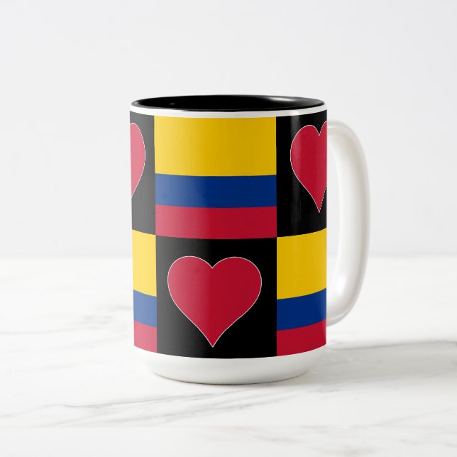 Colombia Flag Heart Pattern Patriotic Colombian Two-Tone Coffee Mug (Front Right)
