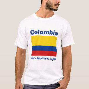 Colombia Flag + Map + Text T-Shirt
