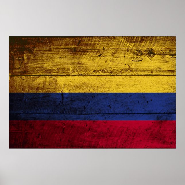 Colombia Flag on Old Wood Grain Poster (Front)
